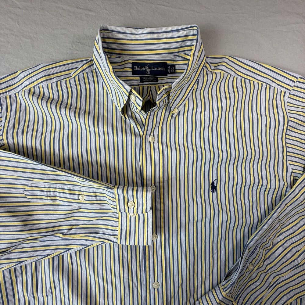 Ralph Lauren Yarmouth  Blue/yellow Striped Button-Down Shirt  16 1/2 34/35
